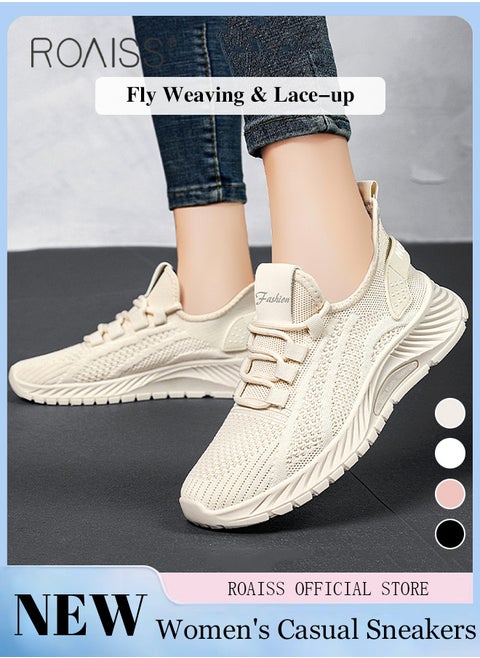 Breathable Lightweight Sneakers for Women Comfy Lace Up Anti Slip Outdoor Tennis Trainers Ladies Walking Sports Braided Shoes