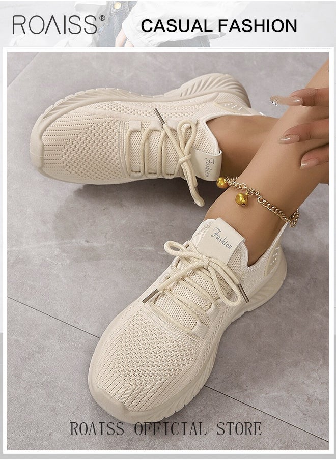Breathable Lightweight Sneakers for Women Comfy Lace Up Anti Slip Outdoor Tennis Trainers Ladies Walking Sports Braided Shoes