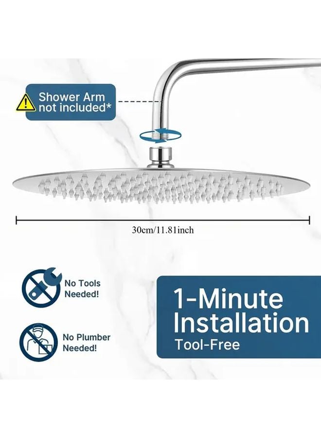 12 Inch Round Rain Shower Head Polished Chrome 12 Nozzles Ultra Thin Stainless Steel - Image 4