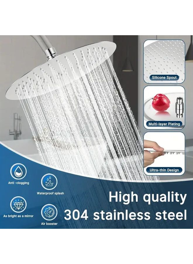 12 Inch Round Rain Shower Head Polished Chrome 12 Nozzles Ultra Thin Stainless Steel - Image 3