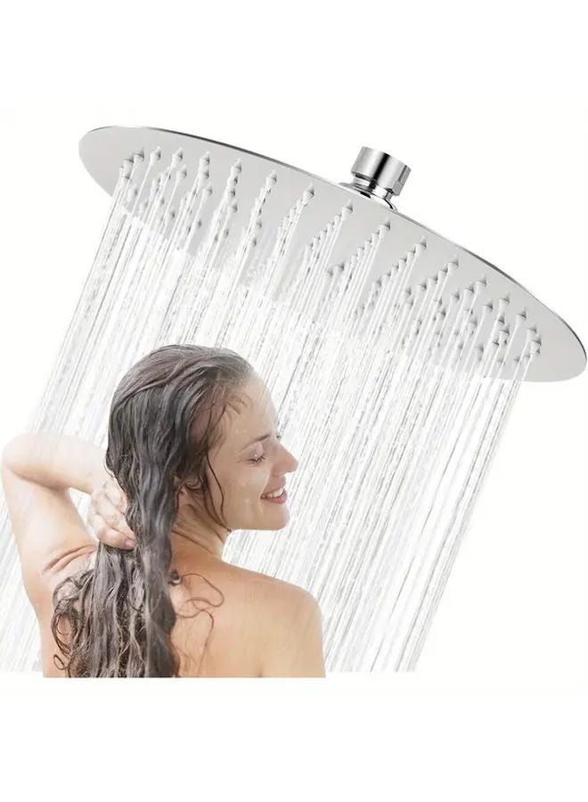 12 Inch Round Rain Shower Head Polished Chrome 12 Nozzles Ultra Thin Stainless Steel - Image 2