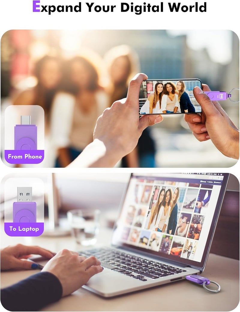 MOSDART 128GB Dual USB C 3.2 Flash Drive with Keychain and LED Light - Purple - Image 2