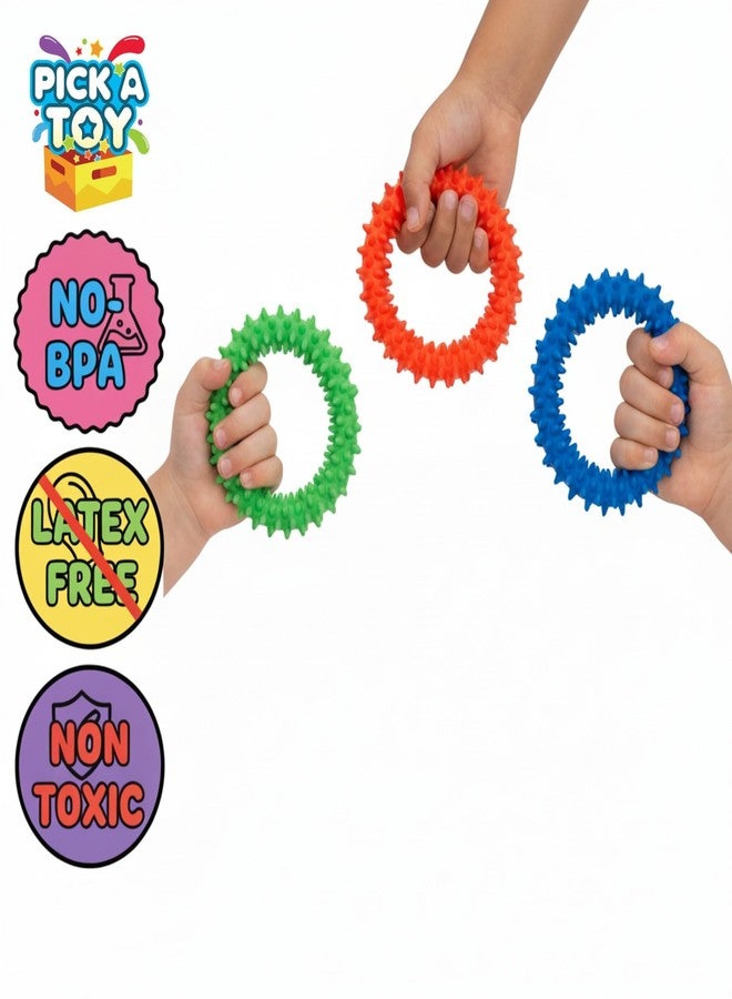 Pick A Toy Hedgehog Rings, Quiet Spiky Sensory Fidget Toy 3 Pack, Firm Textured Rubber Bracelet, Classroom Prizes for Kids, Boys & Girls, ADHD Fidget Toys for School - Image 4
