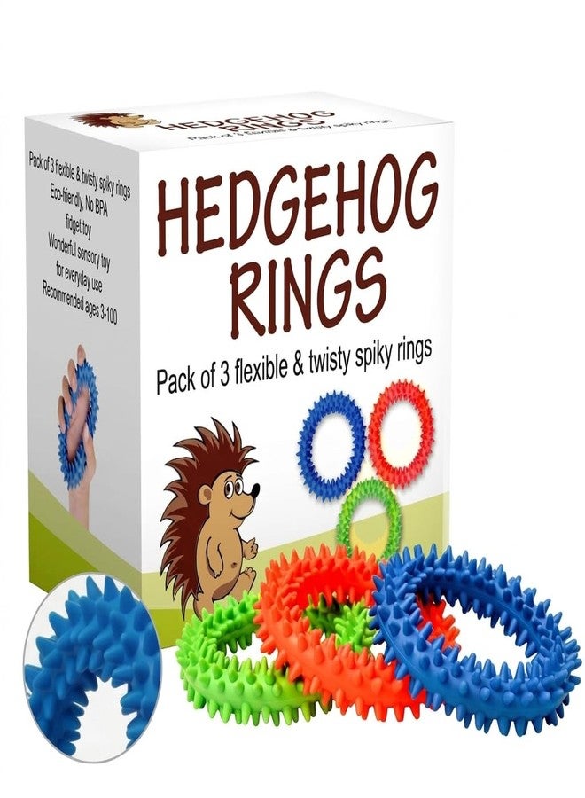 Pick A Toy Hedgehog Rings, Quiet Spiky Sensory Fidget Toy 3 Pack, Firm Textured Rubber Bracelet, Classroom Prizes for Kids, Boys & Girls, ADHD Fidget Toys for School - Image 1