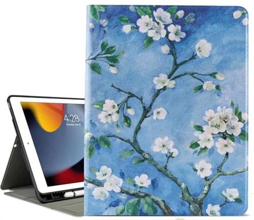 Vimorco for iPad 9.7 2018/2017, for iPad Air 2, for iPad Air 1 Case,Soft TPU Back Cover, Bump Drop Resistance Folio Leather, Adjustable Stand Auto Wake/Sleep (Plum Blossom) - Image 1
