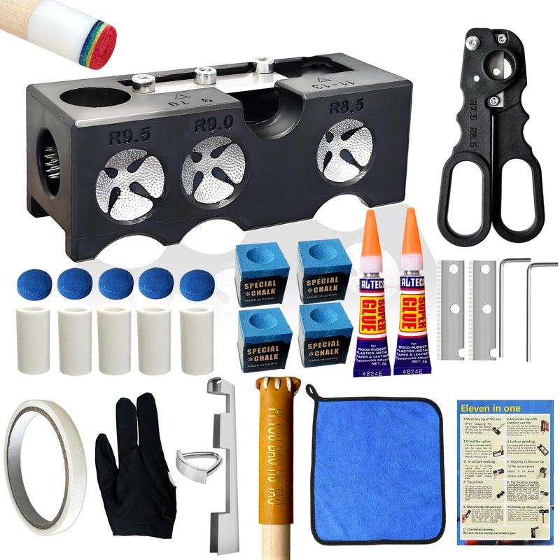 Tai ba cues 11in1 Pool Cue Tip Repair kit Professional AllinOne pool stick Tip Tool for Shaping Replacement Maintenance Tips Shaper Scuffer kit Pool Cue trimmer For Billiards Enthusiasts Pros - Image 2