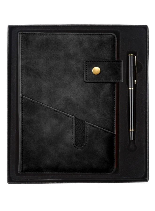 Black A5 Lined Leather Journal Notebook – Personalized Hardcover Set with Pen & Gift Box, 200 Pages 100gsm Thick Ruled Paper, Daily Diary for Men Women – School, Travel, Business, Work, Home - Image 1