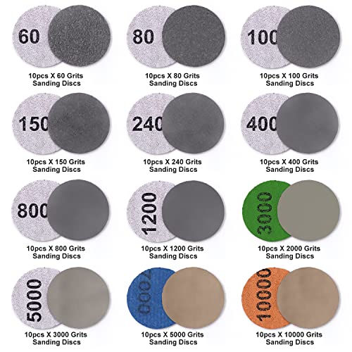 MAXMAN 2 Inch Sanding Disc 120 Pcs Wet Dry Hook and Loop Sandpaper Pads Kit 60-10000 Grits 1/4 in Backer Plate and Foam Buffering Pad for Wood, Metal, Car, Drywall, Drill Grinder Rotary Tools Attachment - Image 2