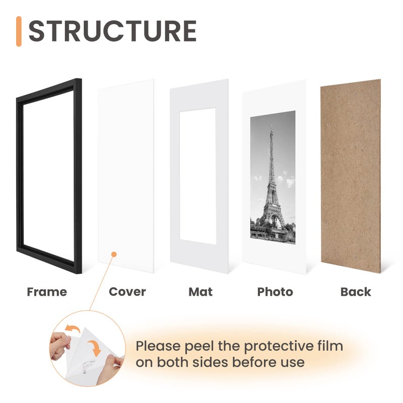 upsimples 8.5x11 Picture Frame Set of 5, Display Pictures 6x8 with Mat or 8.5 by 11 Without, Wall Gallery Photo Frames, Black - Image 3