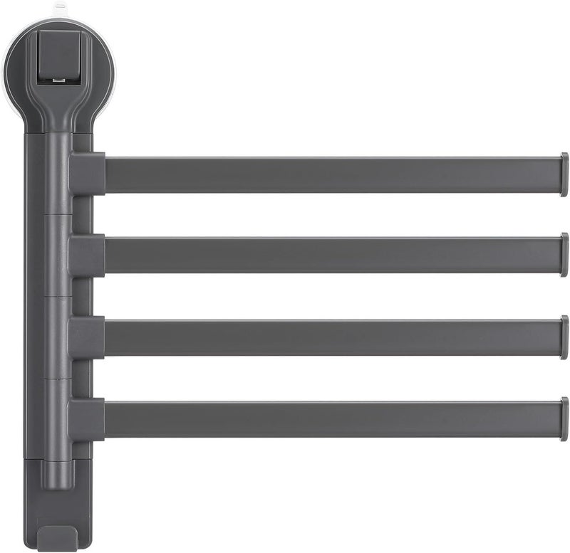 Adjustable 4-bar Suction Cup Towel Rack Rotating Wall-Mounted Towel Holder Gray No-Drill Bathroom Organizer for Smooth Surfaces - Image 1