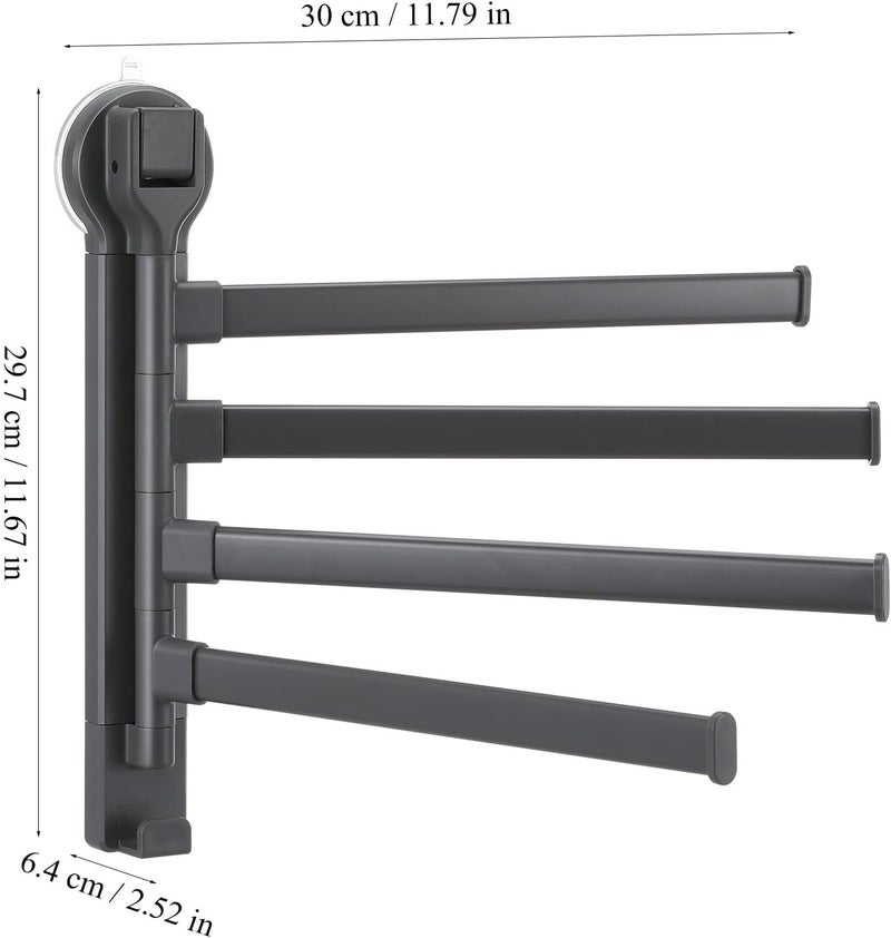 Adjustable 4-bar Suction Cup Towel Rack Rotating Wall-Mounted Towel Holder Gray No-Drill Bathroom Organizer for Smooth Surfaces - Image 2