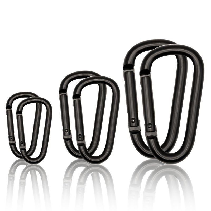 Cracrab Small Carabiner Clip 6PCS Black Carabiner Keychain Mini 2 inch Large 3 inch Heavy Duty Caribeaner Hook D Ring Aluminum Carbiner Clip for Keys Backpack Hiking Camping Fishing (Black-Comb 6pcs) - Image 1