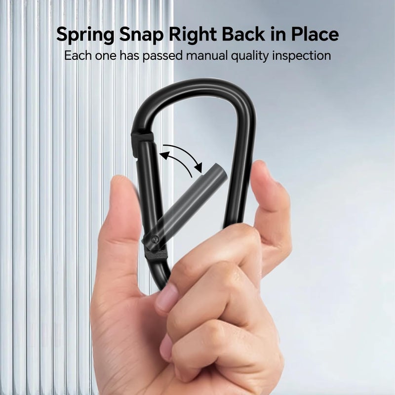 Cracrab Small Carabiner Clip 6PCS Black Carabiner Keychain Mini 2 inch Large 3 inch Heavy Duty Caribeaner Hook D Ring Aluminum Carbiner Clip for Keys Backpack Hiking Camping Fishing (Black-Comb 6pcs) - Image 4