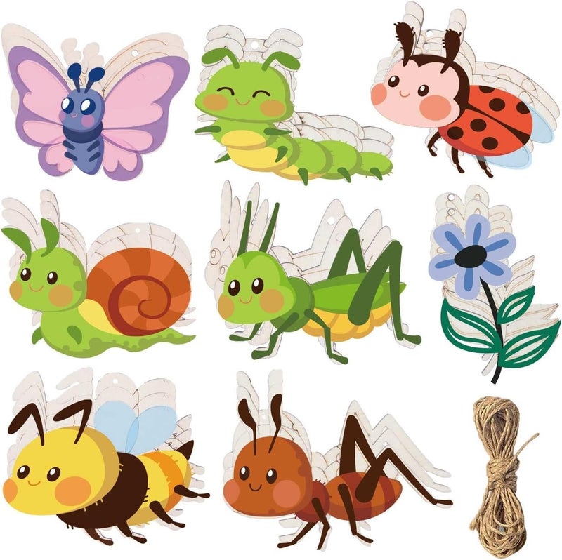 Haoser Haoser 12 PCS Unfinished Wood Cutouts Ornaments for Crafts 12 Styles Butterfly Flower Bee Bird Blank Wooden Cutouts Slices for Kids DIY Paint Spring Hanging Decor for Home School Party Decorations