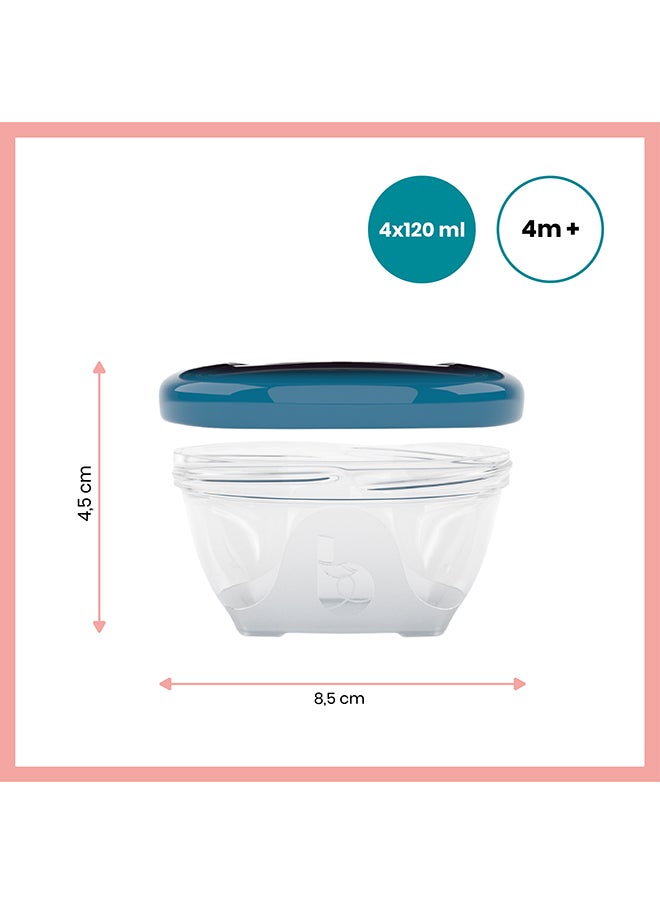 babymoov - Pack of 4 Babybols 120 Ml Airtight Food Storage Containers, Bpa - Free, Leak Proof, Stackable, Microwave And Freezer Safe , Reusable - Image 1