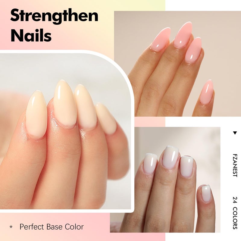 FZANEST Rubber Base Builder Nail Gel 24 Colors*15ml Salon Product Soft Structure Gel For Nails Enhance Extension Jelly Natural Nude Pink Base Color Overlay UV LED Soak Off - Image 4