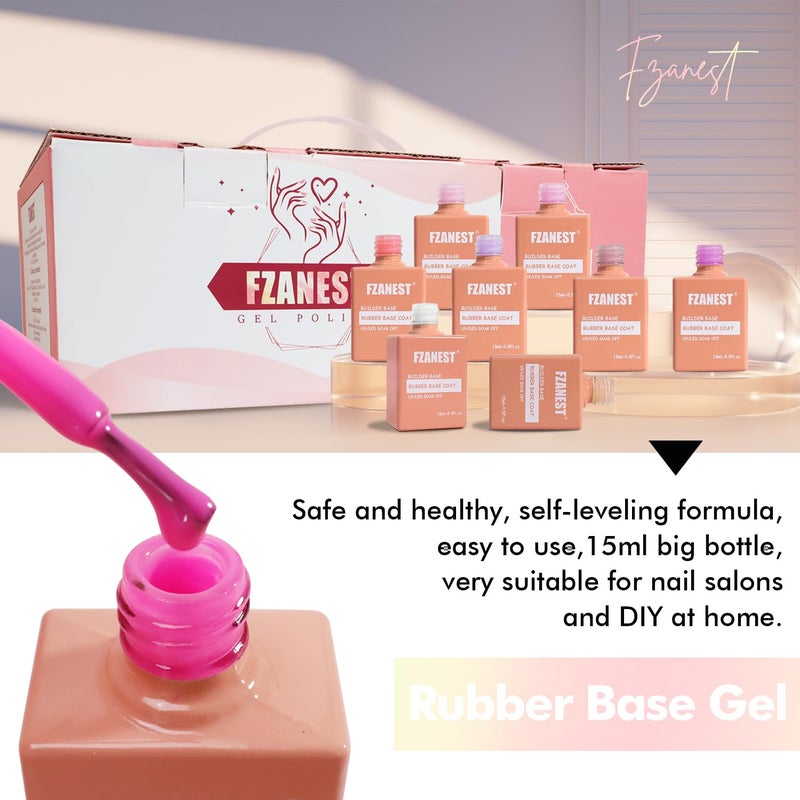 FZANEST Rubber Base Builder Nail Gel 24 Colors*15ml Salon Product Soft Structure Gel For Nails Enhance Extension Jelly Natural Nude Pink Base Color Overlay UV LED Soak Off - Image 5