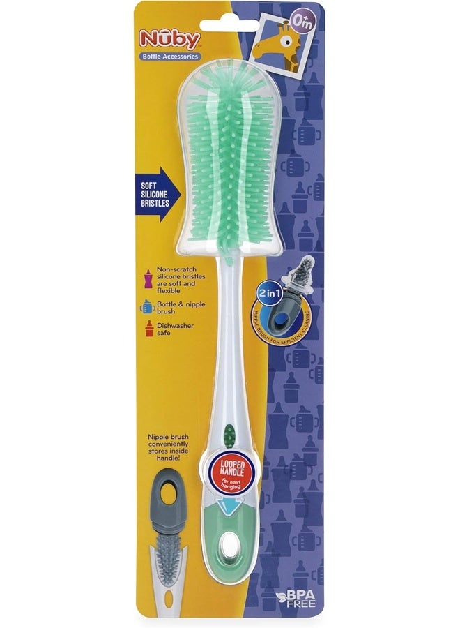 Nuby Soft Non-Scratch Silicone Bristle Bottle & Nipple Brush with Looped Handle, Gray - Image 3