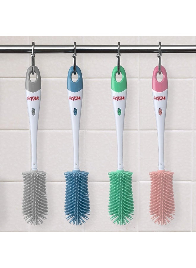 Nuby Soft Non-Scratch Silicone Bristle Bottle & Nipple Brush with Looped Handle, Gray - Image 4