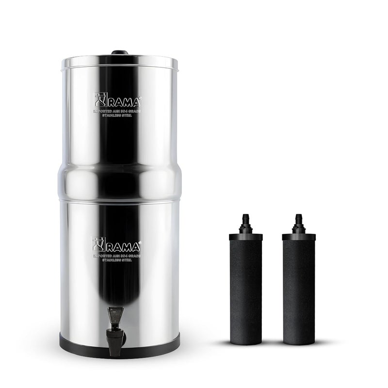 RAMA Gravity Water Filter | 17L Total Capacity (8L Storage) | 304 Grade Stainless Steel Purifier for Home | Includes 2 Carbon Candles & 10-Year Warranty - Image 1