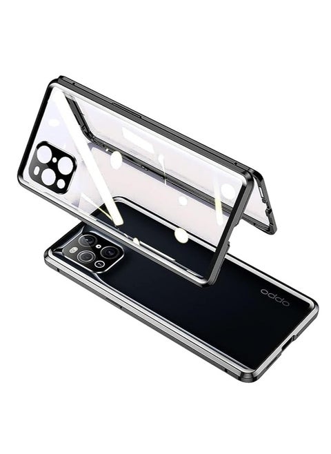 Double-sided glass, 360-degree full protection, OPPO Find X3 Pro case, aluminum bumper, transparent, full coverage, impact resistance, magnetic type, thin version, support wireless Qi charging