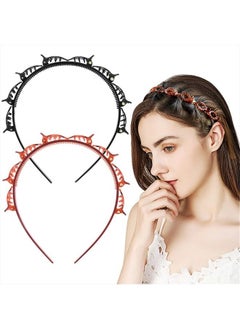 Double Bangs Hairstyle Hairpin Headband Korean Braided Headbands for Women Double Layer Twist Plait Headband Hair Tools Multi-layer hollow woven headband Headband with Alligator Clip(Black+Coffe)