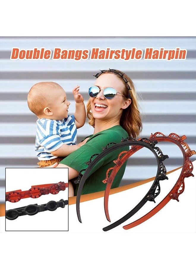 Nackiy - Double Bangs Hairstyle Hairpin Headband Korean Braided Headbands for Women Double Layer Twist Plait Headband Hair Tools Multi-layer hollow woven headband Headband with Alligator Clip(Black+Coffe) - Image 1
