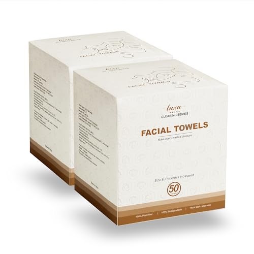 LUXU Large Disposable Face Towel,Extra Thick Soft Facial Towels Plant Fiber Facial Washcloth Biodegradable Dry Wipes for Sensitive Skin,Cruelty Free-100 Count - Image 1