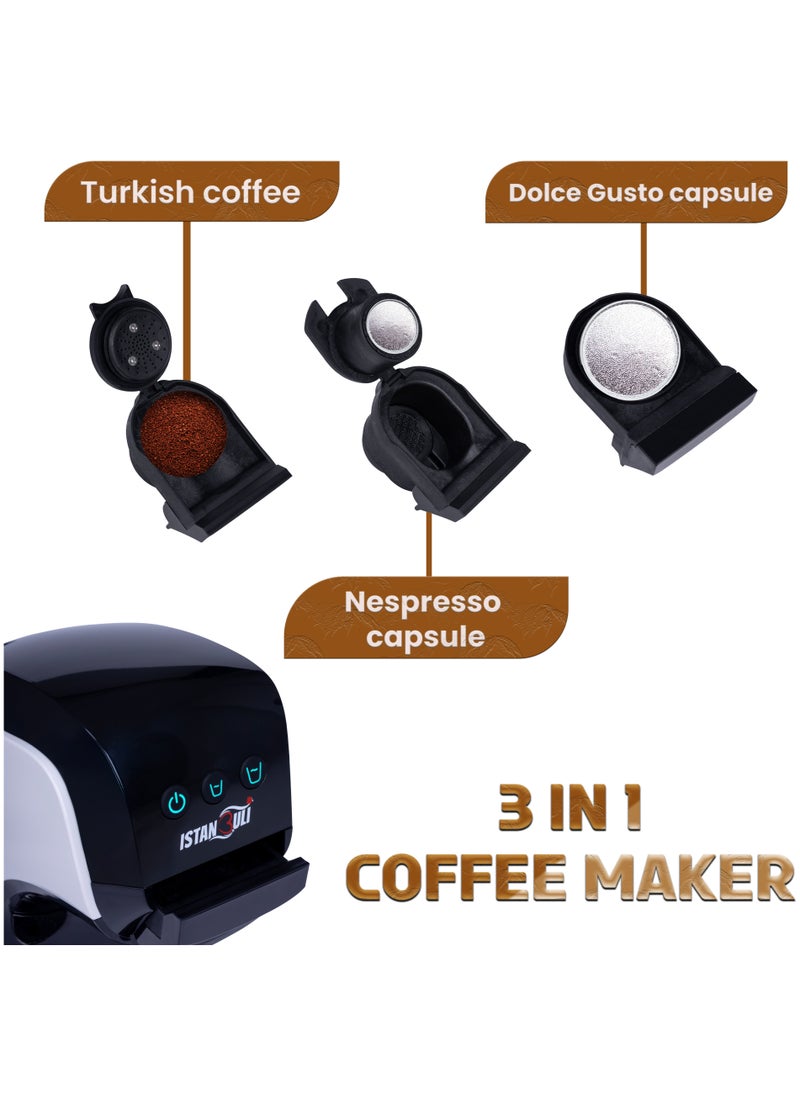 istanbuli istanbuli 3 in1 pod coffee maker compatible  capsules  , espresso, and turkish coffee powder, with a 19-bar pressure pump for rich crema and velvety foam  - Image 2