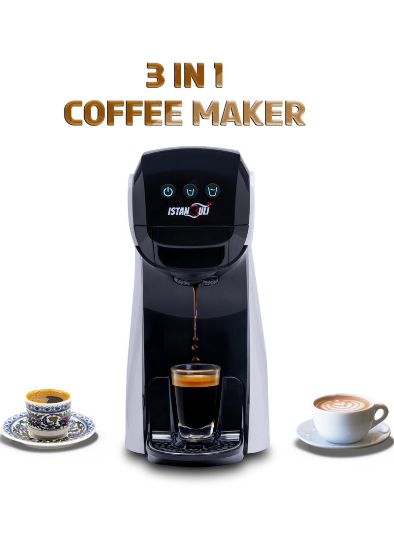 istanbuli istanbuli 3 in1 pod coffee maker compatible  capsules  , espresso, and turkish coffee powder, with a 19-bar pressure pump for rich crema and velvety foam  - Image 1