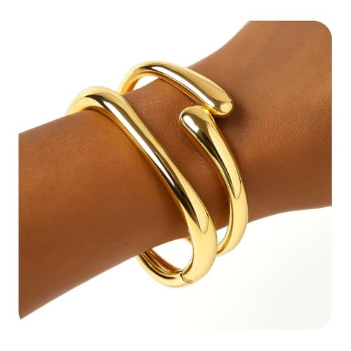 PEALICIOUS 2Pcs Gold Chunky Bangles Bracelets for Women 14K Gold Plated Chunky Bracelet Set Stack Gold Bangle Bracelet Statement Wrist Jewelry Gold Cuff Accessories Girls Trendy Bracelets - Image 1