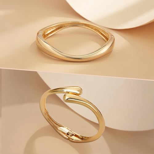 PEALICIOUS 2Pcs Gold Chunky Bangles Bracelets for Women 14K Gold Plated Chunky Bracelet Set Stack Gold Bangle Bracelet Statement Wrist Jewelry Gold Cuff Accessories Girls Trendy Bracelets - Image 4