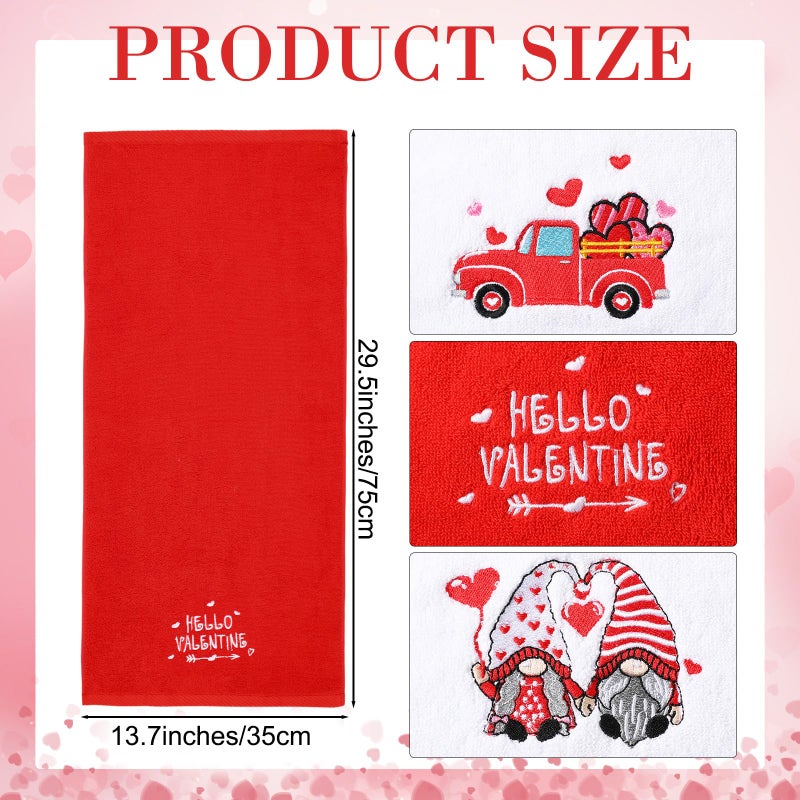 WovWeave 3 Pack Valentine's Day Bath Hand Towels Embroidered 100% Cotton 13.7 x 29.5 in Red Heart Love Bathroom Kitchen Decorations - Image 3