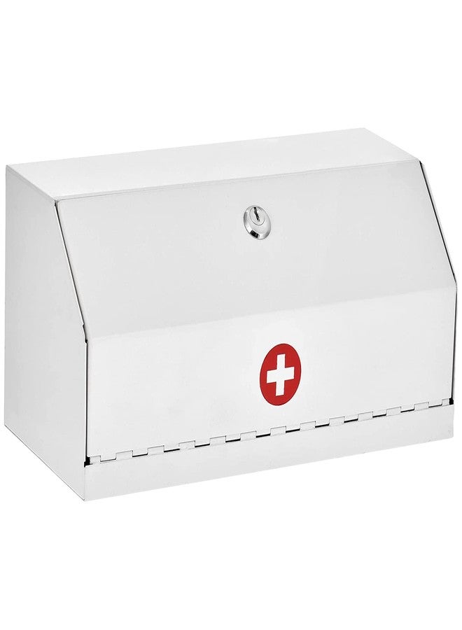 AdirMed Locking Medicine Box, First Aid Steel Lock Box for Medication, Small Wall Mounted Medicine Lock Box with Key, 6"D x 12.25"W x 5.9"H - Image 1