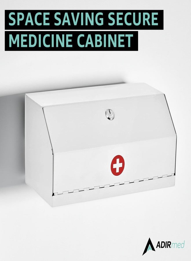 AdirMed Locking Medicine Box, First Aid Steel Lock Box for Medication, Small Wall Mounted Medicine Lock Box with Key, 6"D x 12.25"W x 5.9"H - Image 2