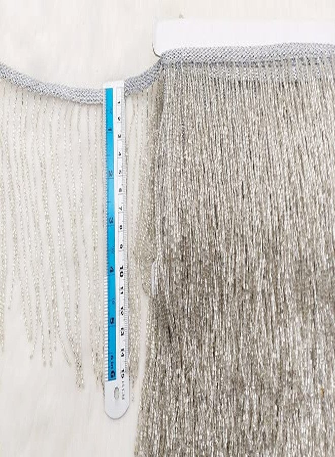 PREMDAS LACES PREMDAS LACE Indian High Class Fashionable Gold Beaded Big Tassel Lace Trim for Designing Dresses and Used for Fabulous Embellishment Looks. 1mtr Packing (Silver) - Image 3