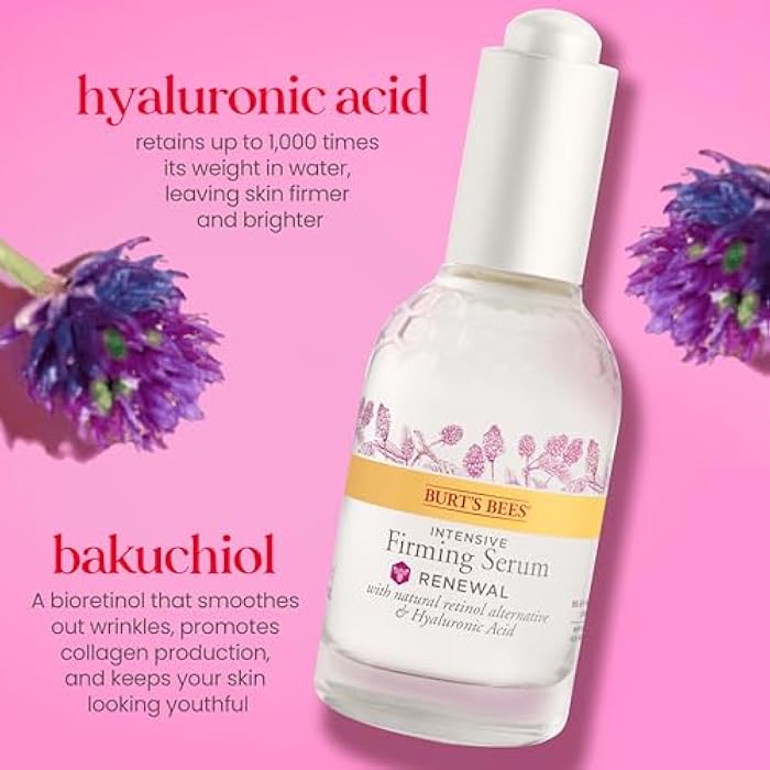Burt's Bees Renewal Intensive Firming Serum With Natural Retinol Alternative and Hyaluronic Acid, Powerful Anti-Aging Ingredients, 98.6 Percent Natural-Origin Skin Care, 1 fl. oz. Bottle - Image 3