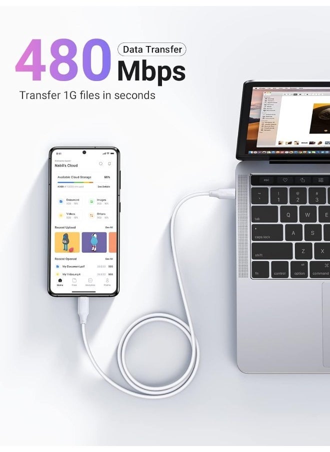 Generic - 60W USB C to USB C Fast Charging Cable 1m, PD 3.0 3A Compatible with iPhone 15 Series, MacBook/iPad Pro, Samsung Galaxy S24 Ultra/S23/22/Z Fold/Z Flip, Google Pixel 7 ,Switch - Image 1