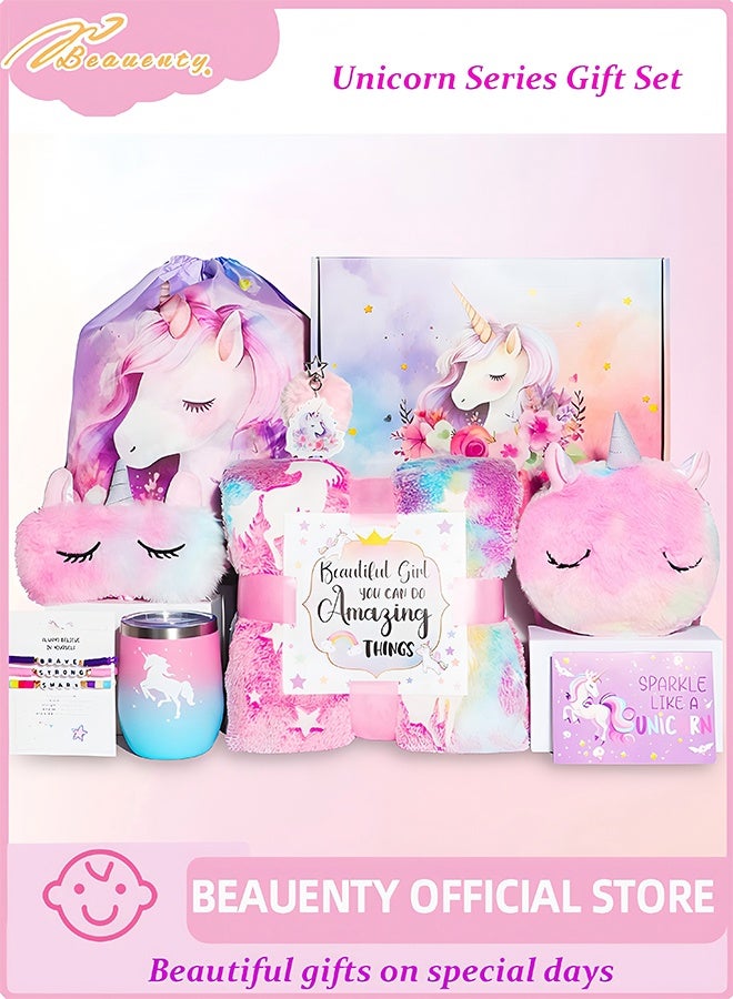 Beauenty Beauenty Unicorn Toys for Girls Age 6-10,Unicorn Gift Box Set for Girls,Girl Gifts with Unicorn Blanket Bag Eye Mask and Bracelets,New Year Birthday Children's Day Gifts for Girls﻿ (colourful) - Image 1