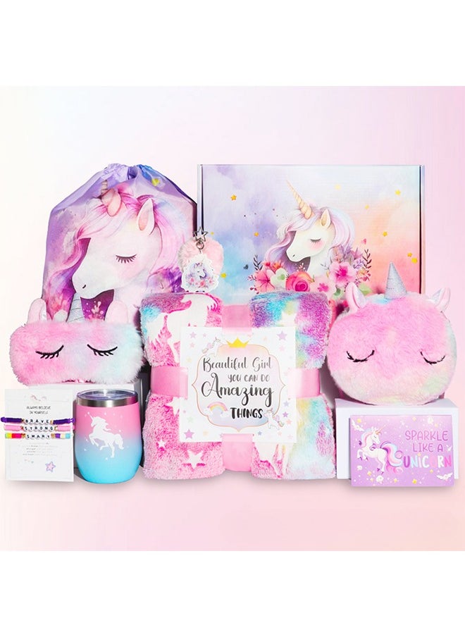 Beauenty - Beauenty Unicorn Toys for Girls Age 6-10,Unicorn Gift Box Set for Girls,Girl Gifts with Unicorn Blanket Bag Eye Mask and Bracelets,New Year Birthday Children's Day Gifts for Girls﻿ (colourful) - Image 1