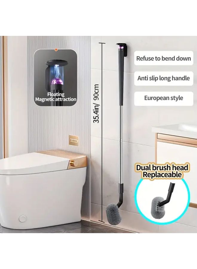 High-Grade Suspension Suction White Long Handle Wall Mounted Toilet Brush 35.4 Inch Extended Version No Bend Design Replaceable Soft Head Efficient Cleaning for Home Bathroom Cleaning Services Single Brush Head Basic Set - Image 3