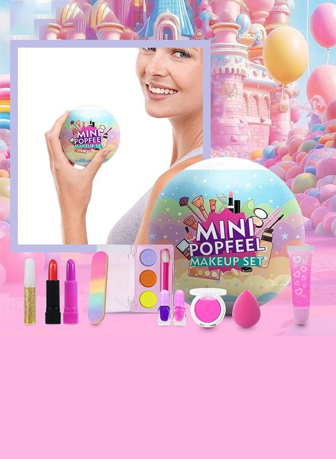 بوب فيل مجموعة مكياج صغيرة متكاملة، أحمر شفاه + طلاء أظافر + أحمر خدود + بودرة مع علبة بيض محمولة - Image 1