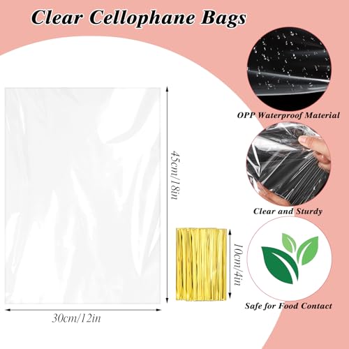 woric 60pcs Cellophane Bags 12x18 Inch Clear Gift Bags Cellophane Wrap for Gift Baskets Graduation Gifts Cookies Treats Bread Candies Craft Projects Party Favorswith 60 Twist Ties - Image 3