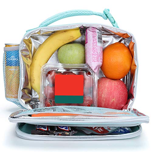 Amersun Kids Lunch Box, Insulated School Lunch Bag with Padded Liner Keep Food Warm Cold for Long Time,Water-resistant Thermal Travel Office Lunch Cooler for Girls Boy-2 Pocket,Light Blue - Image 2