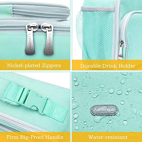 Amersun Kids Lunch Box, Insulated School Lunch Bag with Padded Liner Keep Food Warm Cold for Long Time,Water-resistant Thermal Travel Office Lunch Cooler for Girls Boy-2 Pocket,Light Blue - Image 4