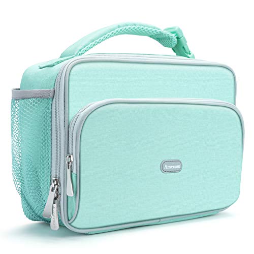 Amersun Kids Lunch Box, Insulated School Lunch Bag with Padded Liner Keep Food Warm Cold for Long Time,Water-resistant Thermal Travel Office Lunch Cooler for Girls Boy-2 Pocket,Light Blue - Image 1