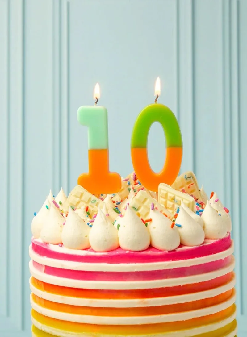 Talking Tables Orange and Green Birthday Number Candle - 0