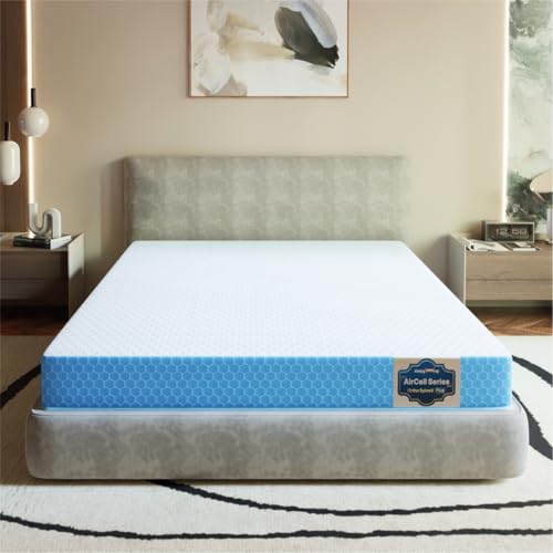 SleepyHug AirCell Ortho Spinex Plus 5 inch HR Foam Mattress | 3 Zones Support |5 Years Warranty | Back Pain Relief |Spine Alignment | Queen Bed Size Light Blue (LxWxH -72x60x5 Inch) - Image 1