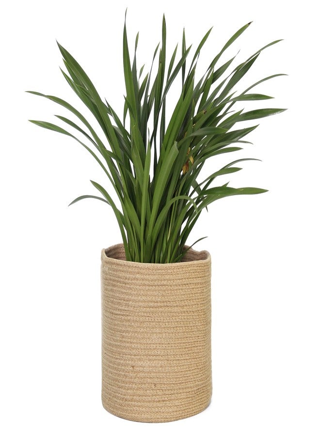 MEGASKET Woven Jute Plant Basket, Wicker Basket Planter for 10 inch Pot, Round Indoor Outdoor Tree Pot Cover, Small Boho Storage Bin Organizer, Rustic Basket for Plants and Home Decor, 11”X11” - Image 1