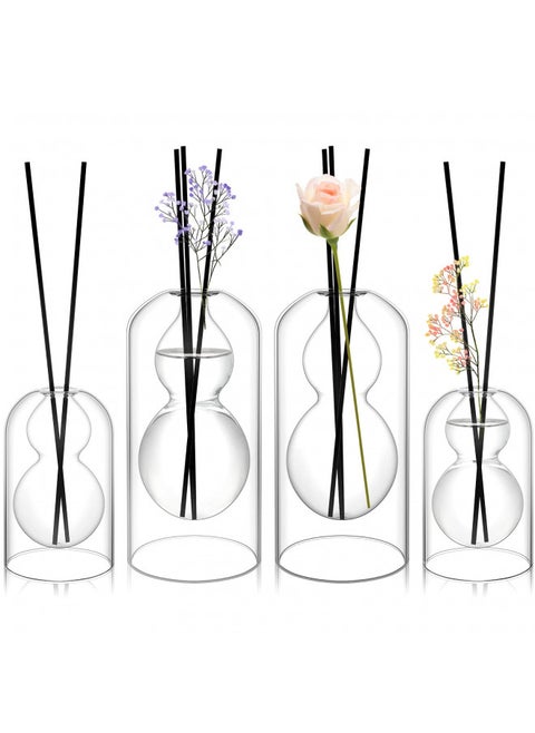4 Pcs Gourd Aromatherapy Glass Reed Diffuser Bottle Empty Refillable Glass with 25 Pcs Black Reed Sticks 2 Sizes Reed Diffuser Fragrance Sticks for Oil Fragrance DIY Crafts Decor